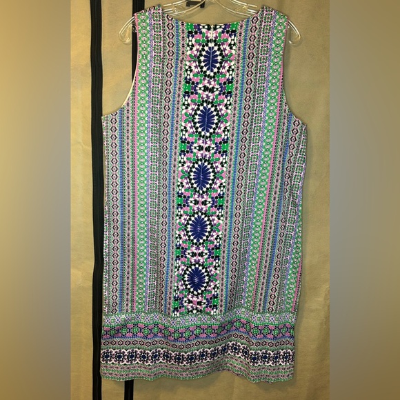 London Times Womens 16W Preppy Coastal Pink Green Purple‎ White Print Dress - Picture 3 of 15